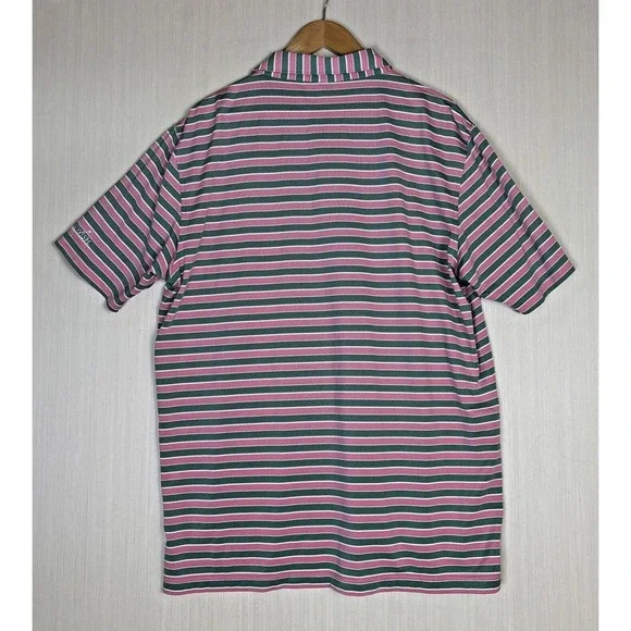 Peter Millar Polo Shirt L Summer Comfort Golf Striped Pink Green Make A Wish - Picture 5 of 8